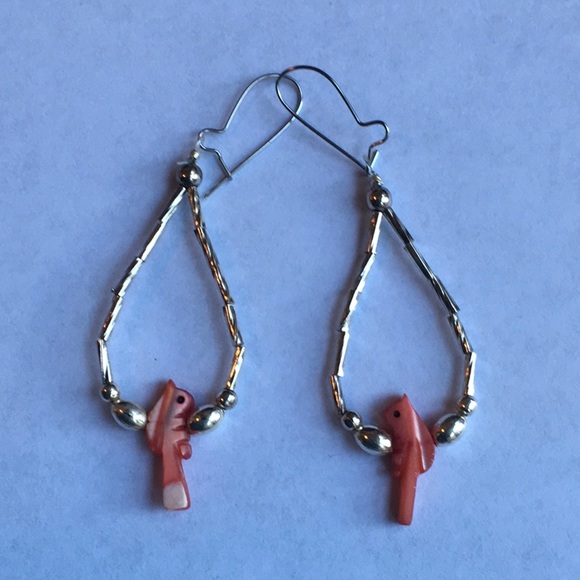 Native American 925 Shell Bird Fetish Earrings - Picture 3 of 3